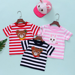 2022新款童裝時尚miki zorayi兩色熊頭夏季條紋短袖T恤 一件代發
