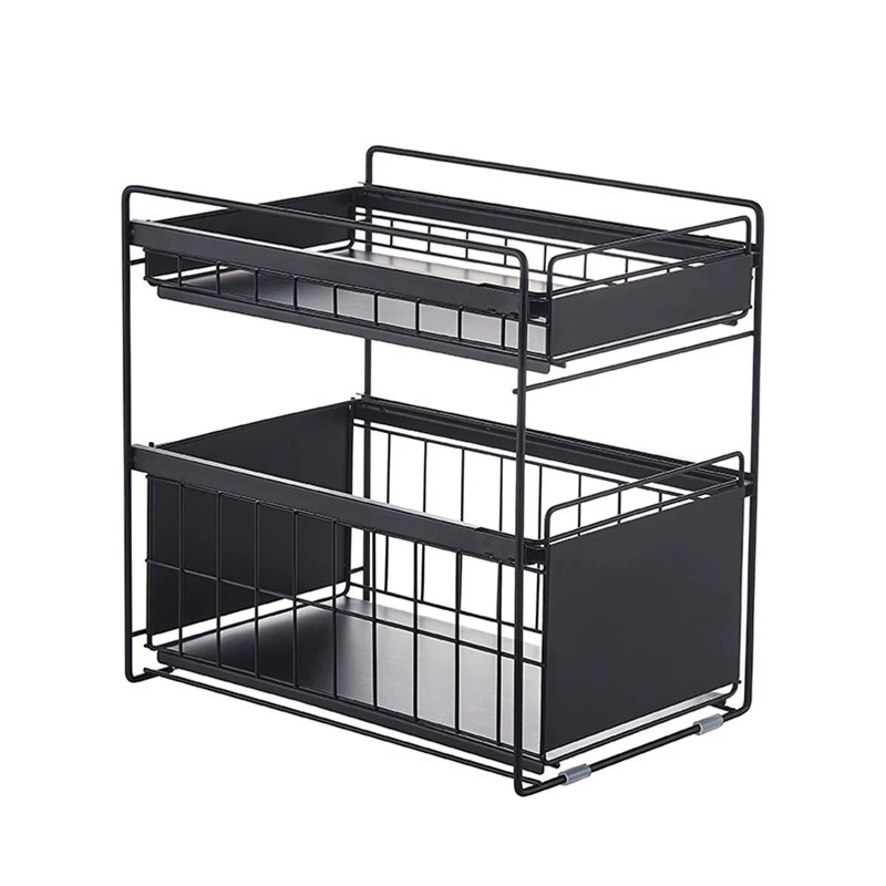 Under-sink Pull-out Storage Rack, Multi-layer Push-Pull Cabinet Organizer to Save Space