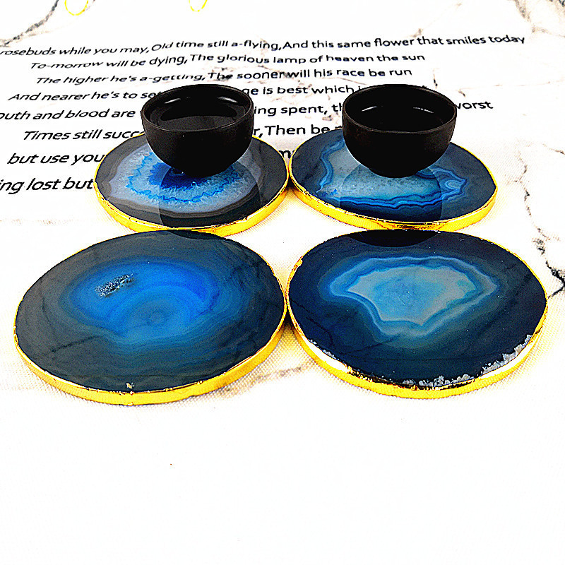 Meishi Spot Gold-plated Edge Agate Piece Coaster Jade Tea Holder Coffee Mat Red Wine Mat Manicure Agate Stone Slice Meishi Spot Gold-plated Edge Agate Piece Coaster Jade Tea Holder Coffee Mat Red Wine Mat Manicure Agate Stone Slice