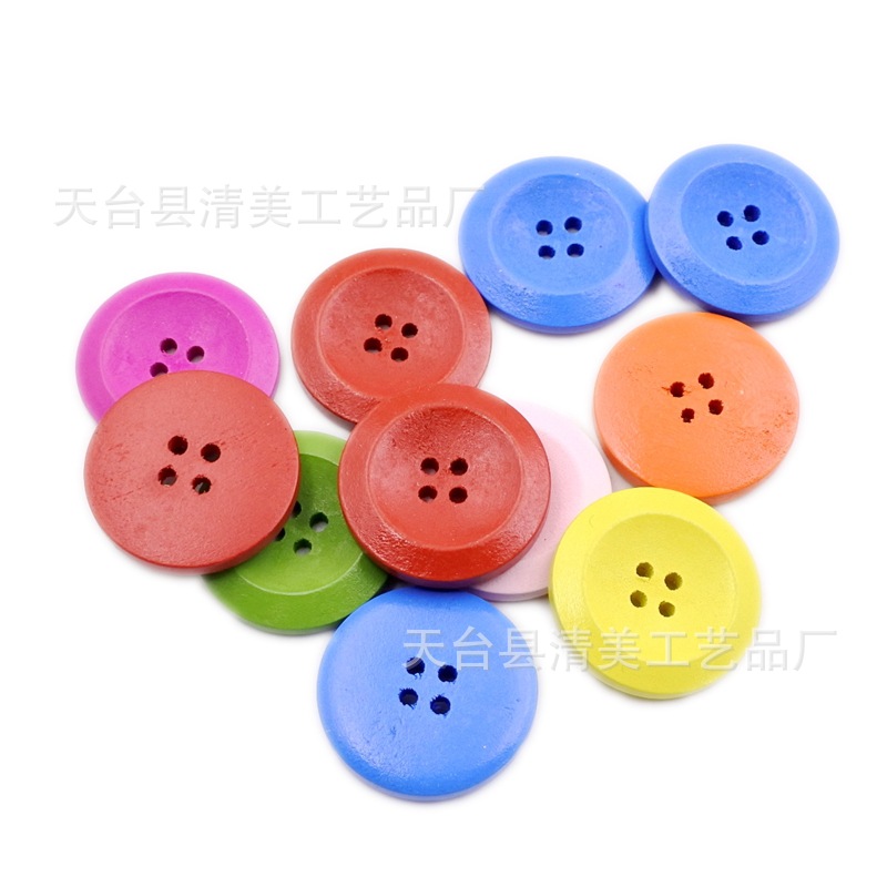 Punto hebilla de madera de color 25mm botón de borde ancho de color cuatro ojos jardín de infantes creativo bricolaje 50 por paquete