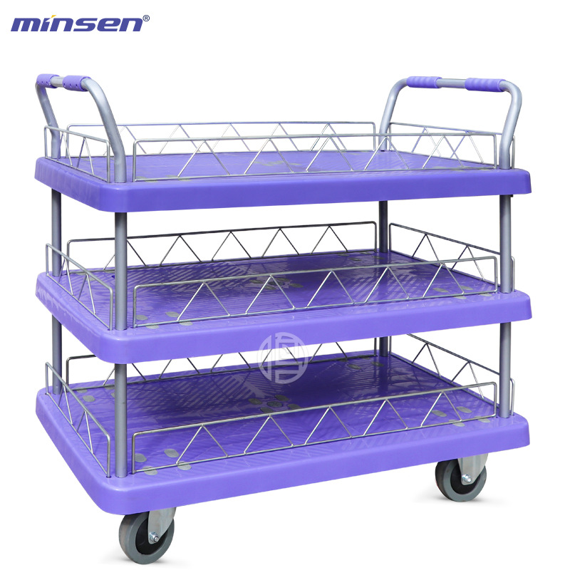 多层工具车搬运手推车双层塑板车静音可拆卸折叠式搬运车三层平板