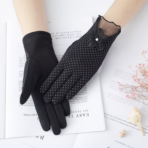 Factory direct sales women's thin summer non-slip touch screen gloves short pure cotton anti-UV elastic sun protection gloves