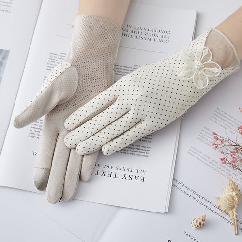 Factory direct sales women's thin summer non-slip touch screen gloves short pure cotton anti-UV elastic sun protection gloves