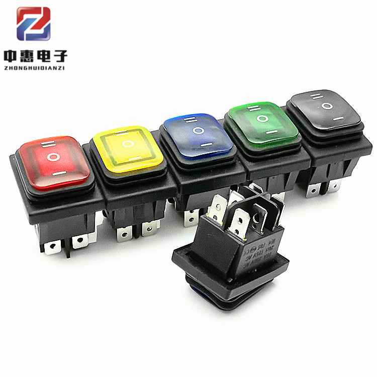 KCD4连体防水船型开关 6脚3档 带灯16A/220V翘板电源开关