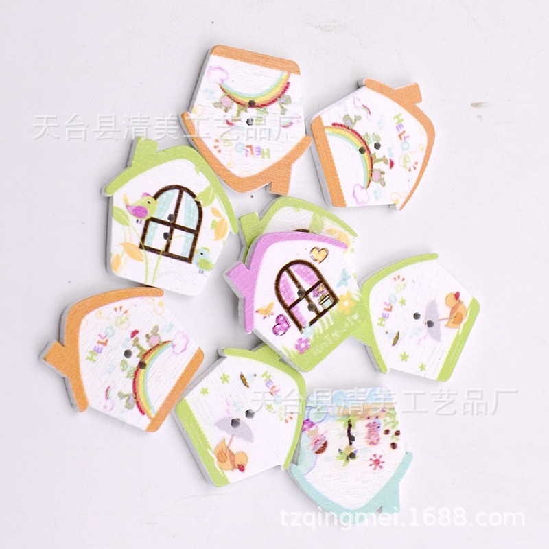 25mm * 26mm bricolaje linda casa con dos ojos botones de madera decorados a mano botones pintados de casa