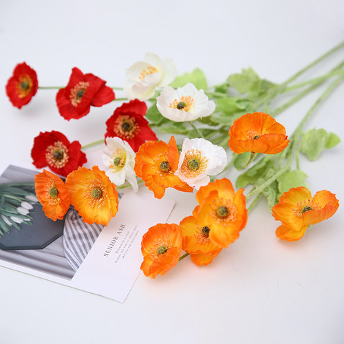Yu Meiren imitation flower plastic flower arrangement home decoration bouquet silk flower poppy flower fake flower wedding artificial flower