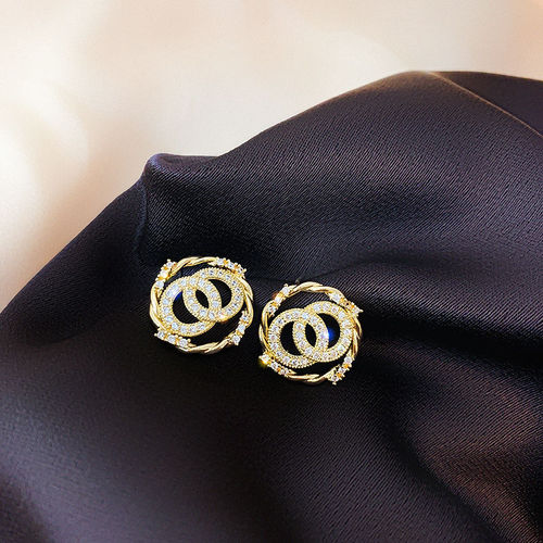925 Sterling Silver Needles Small Chiffon High-end Earrings Elegant Zircon Earrings Women's Circle Lady Korean Earrings 