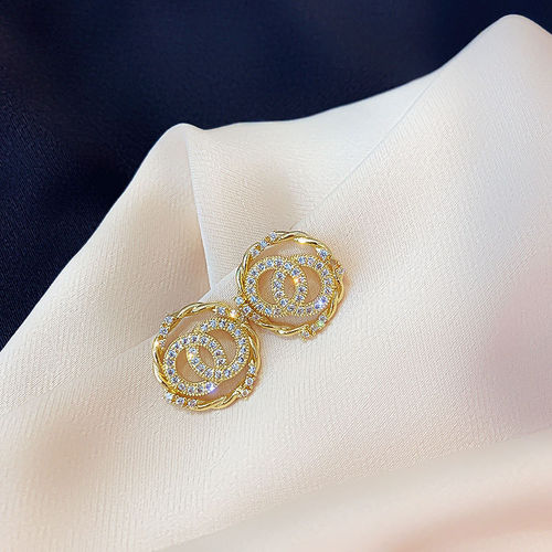925 Sterling Silver Needles Small Chiffon High-end Earrings Elegant Zircon Earrings Women's Circle Lady Korean Earrings 