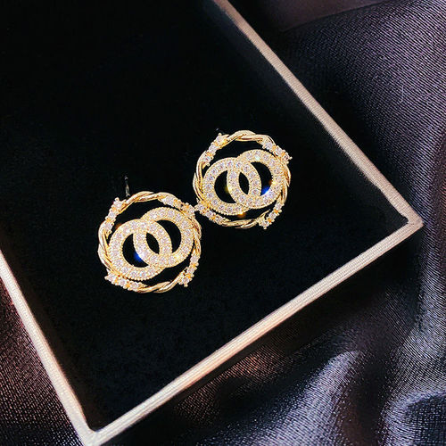 925 Sterling Silver Needles Small Chiffon High-end Earrings Elegant Zircon Earrings Women's Circle Lady Korean Earrings 