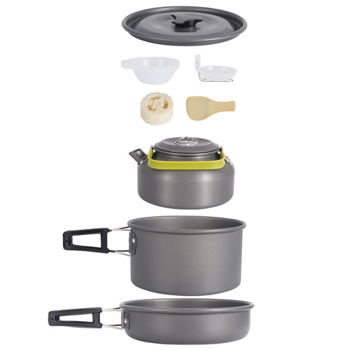 Outdoor pot set for 3 to 4 people, camping portable kettle set, mountaineering picnic, self-driving picnic barbecue non-stick cookware