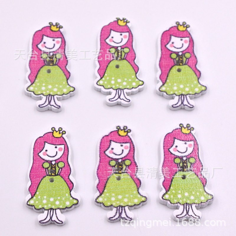 23*35mm fondo blanco pintado princesita de pelo largo decoración de madera color princesita de pelo largo 50 un paquete