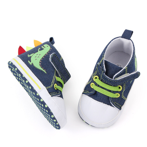 High-top canvas baby shoes, soft sole shoes, cartoon dinosaur small wave shoes, cloth bottom learning to walk shoes 2399