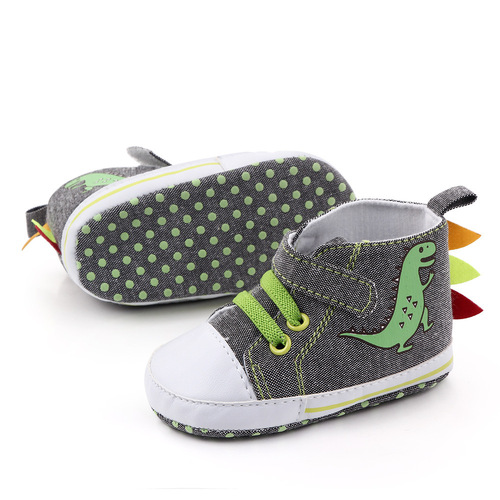 High-top canvas baby shoes, soft sole shoes, cartoon dinosaur small wave shoes, cloth bottom learning to walk shoes 2399