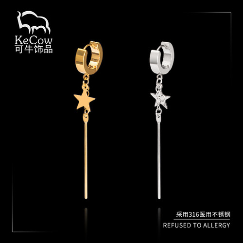 Korean style star-shaped long pendant earrings, fashionable tassel women's earrings, one-word earrings, titanium steel earrings wholesale