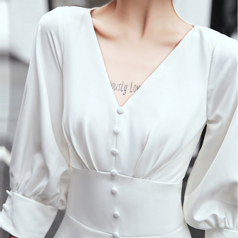 Vestido de noche blanco para mujer, nuevo estilo 2026, aura regale, elegante vestido de satén apto para uso diario y banquetes, estilo francés. image 4