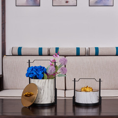 新中式家居收納首飾盒軟裝飾品客廳臥室玄關大理石裝飾盒花器擺件