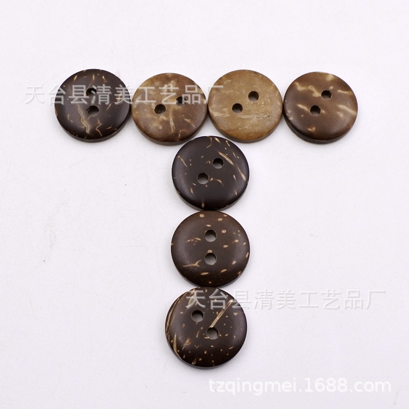 Botón redondo de dos ojos con hebilla de coco de 15mm Botón de cáscara de coco de madera 50 por paquete