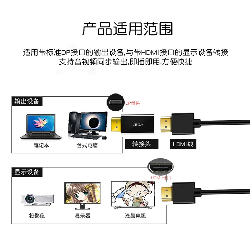 晶华 DP to HDMI rotor 4K HD public interface DisplayPort TV display