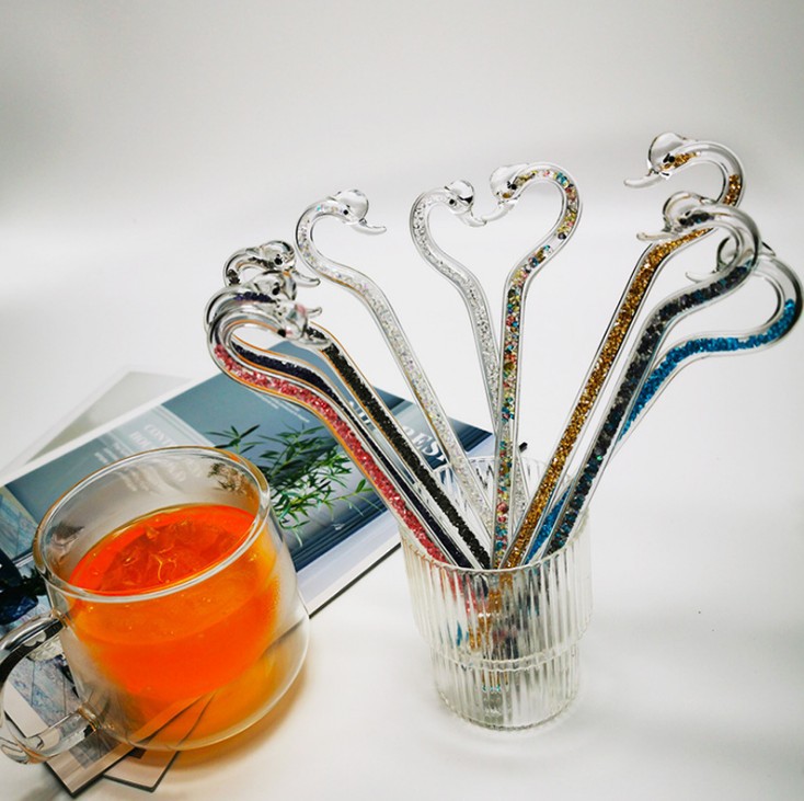 Cisne varilla de agitación de alta temperatura resistente a la varilla de vidrio café leche en polvo cóctel regalo para novia Día de San Valentín ventas directas de la fábrica