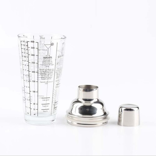 Cross-border sales of new stainless steel glass cocktail shaker with graduated glass milk tea glass 400ML