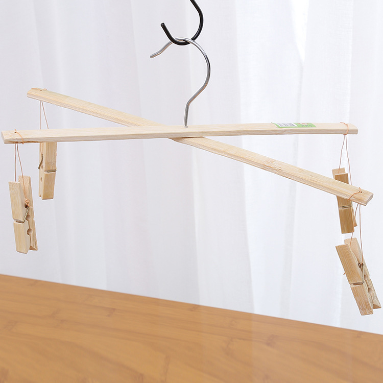 Multifunctional bamboo pants clip bamboo folding 4 clips pants clip drying hanger bamboo socks clip