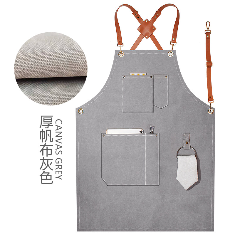Anillo colgante delantal creativo logotipo personalizado restaurante leche té cafetería panadería ropa de trabajo grueso lienzo delantal al por mayor
