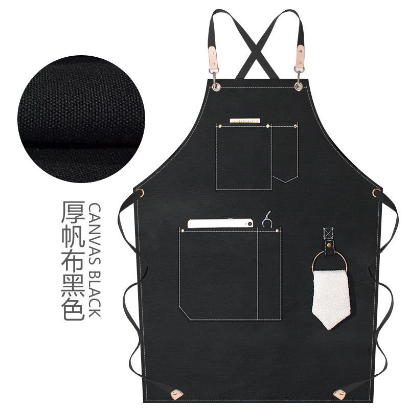 Anillo colgante delantal creativo logotipo personalizado restaurante leche té cafetería panadería ropa de trabajo grueso lienzo delantal al por mayor