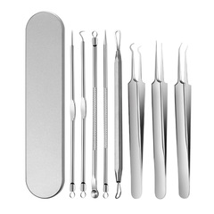 New stainless steel acne needle 8-piece set, acne needle, blackhead needle, beauty needle, cell clip, acne clip set