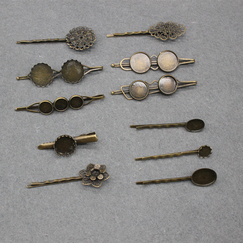 Retro DIY Jewelry Accessories Hair Accessories Material Time Gemstone Hairpin Hairpin One-Word Clip Base Geometric Hair Accessories