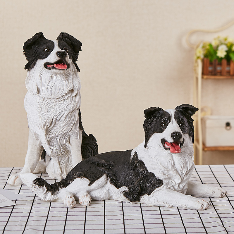 Simulación frontera cría de animales decoración resina collie perro modelo simulación perro decoración Scottish Border Pastor perro modelo de juguete