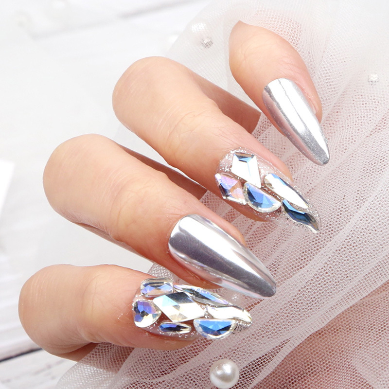 Flash 100 Unids desgaste de la resina de uñas joyería de uñas de diamantes de forma especial plana color mágico blanco AB uñas de color Rhinestone