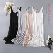 高档桑蚕丝V领真丝针织长裙吊带裙背心打底裙百搭睡裙大码加长款
