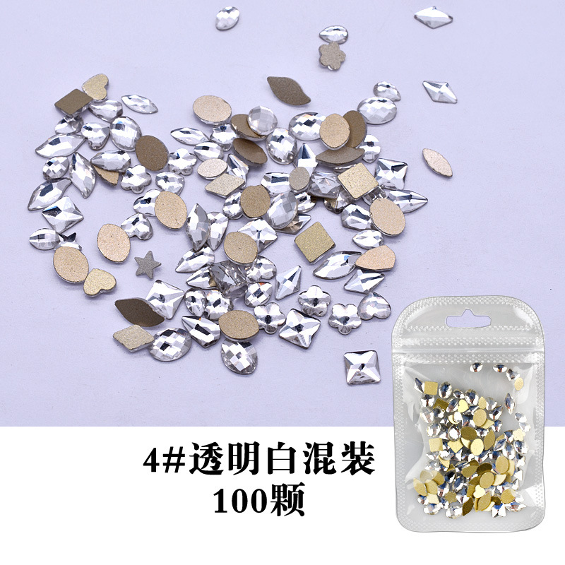 Flash 100 Unids desgaste de la resina de uñas joyería de uñas de diamantes de forma especial plana color mágico blanco AB uñas de color Rhinestone