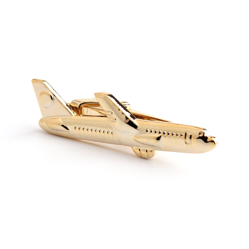 Nuovo modello di boutique a forma di aeroplano, fermacravatta in oro elettroplaccato, accessori per cravatta formale da uomo_voghion.com