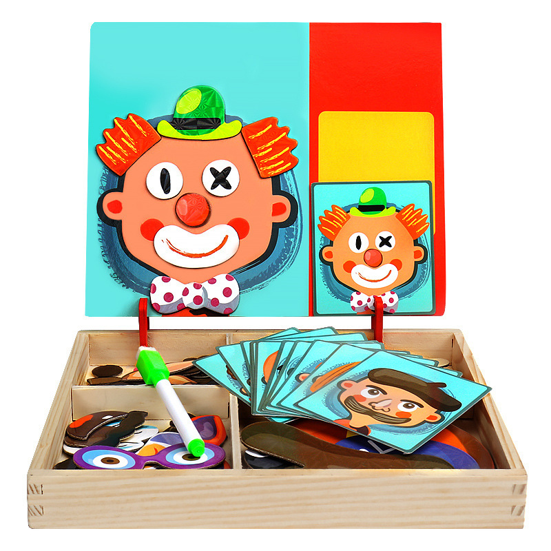 Bebé desarrollo de inteligencia rompecabezas de madera magnética para niños personaje facial características pegatinas magnéticas educación temprana juguetes educativos