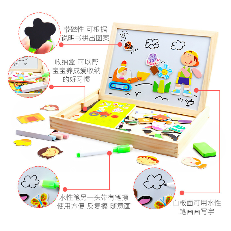 Bebé desarrollo de inteligencia rompecabezas de madera magnética para niños personaje facial características pegatinas magnéticas educación temprana juguetes educativos