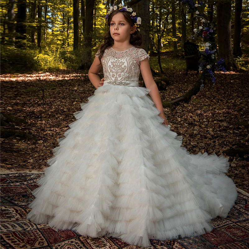 Comercio exterior europeo y americano nuevo vestido de novia para niños niñas rendimiento anfitrión Piano Sin mangas pastel princesa trailing vestido