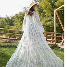 2023夏季拖地新款蕾丝绑绳性感透视开衫比基尼沙滩防晒长款罩衫