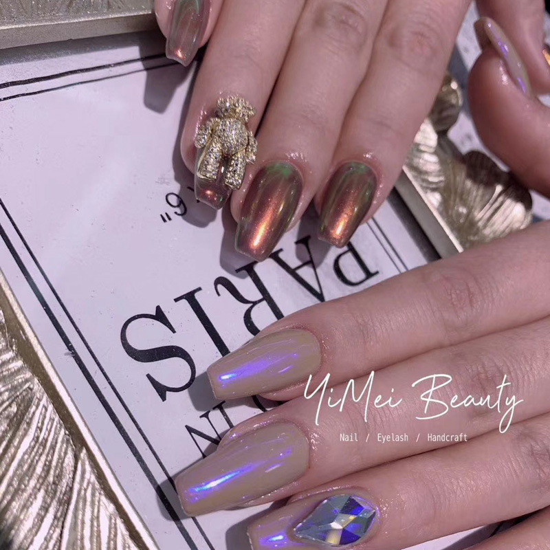 网红新款美甲极光粉冰透裸色镜面变色龙幻彩魔镜粉仙女粉指甲闪粉