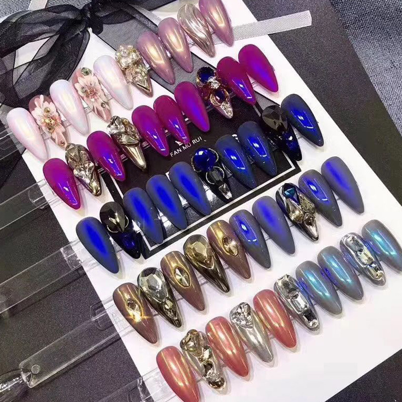 Internet celebridad nuevo arte de uñas Aurora Rosa hielo transparente desnudo espejo camaleón mágico espejo Rosa Hada Rosa uñas brillo