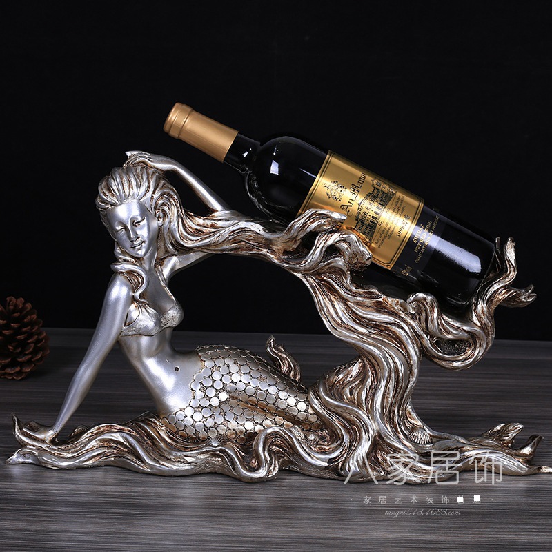 Foreign trade cross-border European retro silver mermaid wine rack ornament crafts resin sculpture decoration
