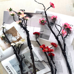 Chinese style home matching single peach blossom, winter plum blossom, silk flower living room decoration, design scene flower arrangement accessories