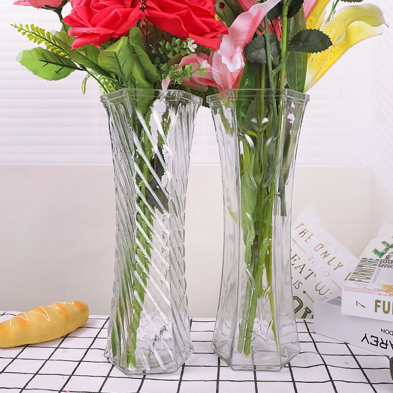 供应六角透明玻璃花瓶大号富贵竹百合水培花瓶现代简约鲜花插花瓶