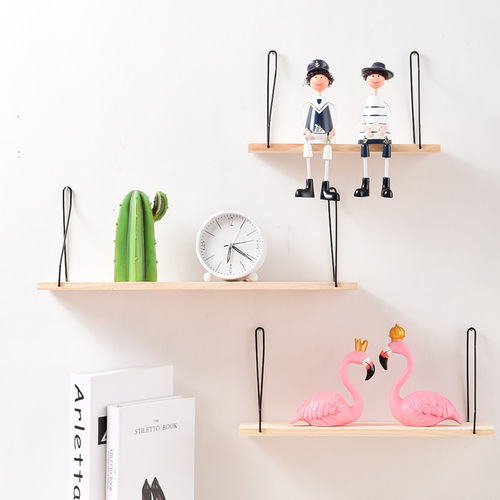 Nordic simple wooden wall storage rack home decoration organizer living room bedroom one-word partition storage rack