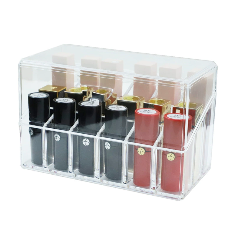 纳装 Lipstick, transparent dustproof storage box, lip gloss, dressing table, cover with lid, 18 cells