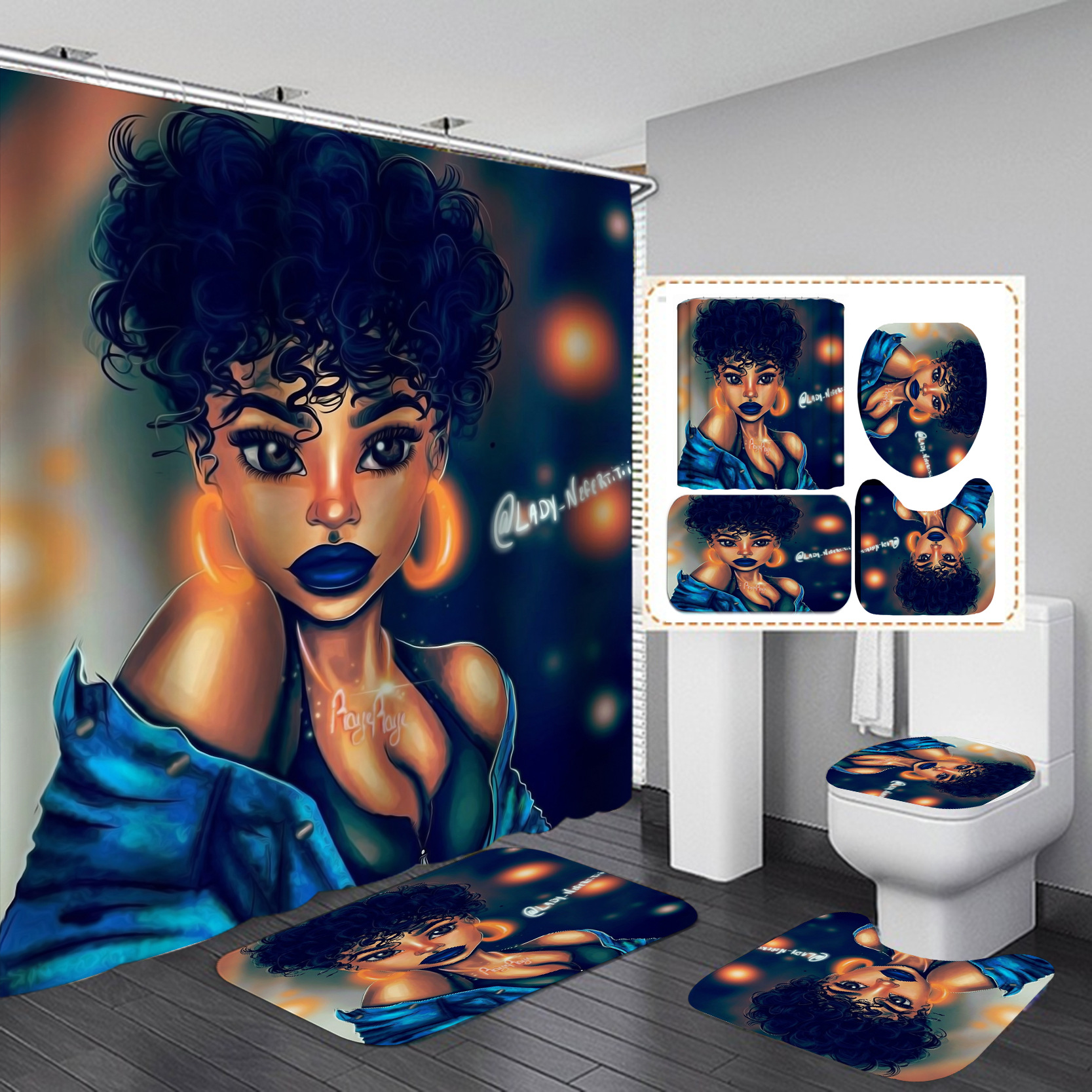 Nueva transfronteriza 3D Impresión digital impermeable de poliéster baño africano chica fábrica suministro directo cortina al por mayor
