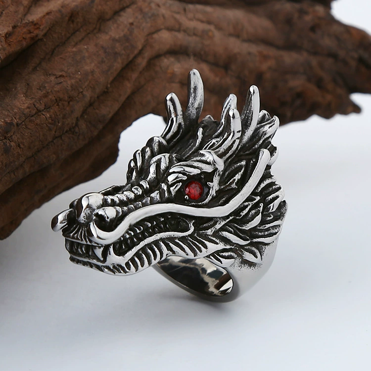 Retro Punk Dragon Ring, Stainless Steel, European Style Statement, Sizes 7–11