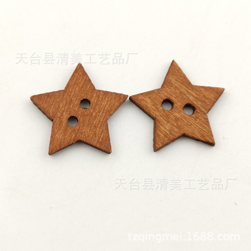 20mm retro estrella de cinco puntas de madera botón de madera decorativo retro estrella de cinco puntas botón de madera