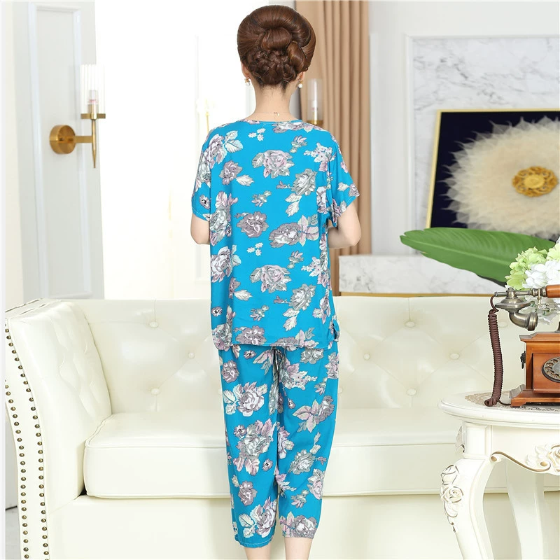 Pijama, set for elderly, with short sleeve, for middle age, plus size