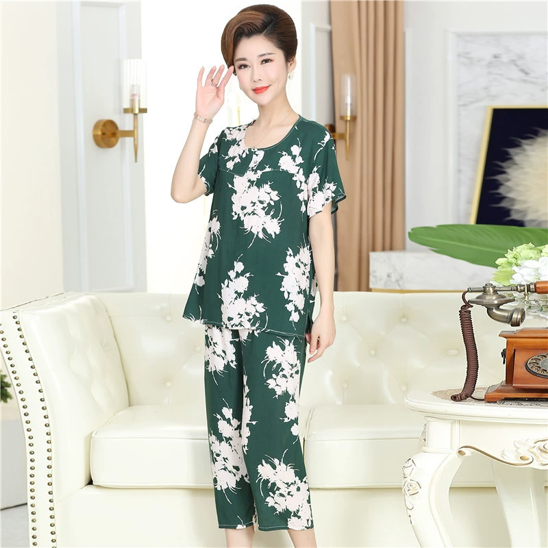 Pijama, set for elderly, with short sleeve, for middle age, plus size